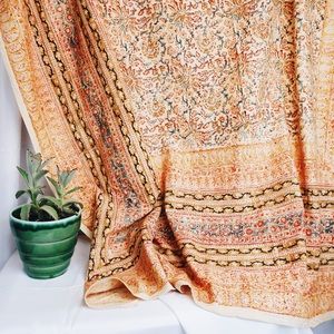 Vintage Tablecloth Paisley Print Linen Cotton